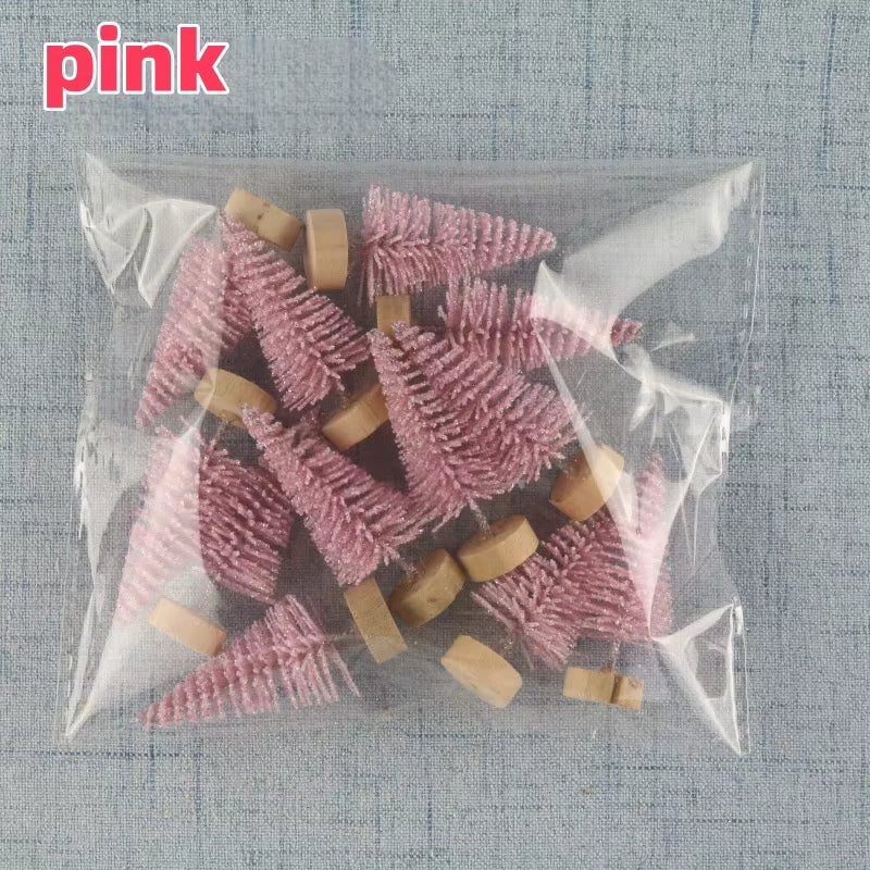 12PCS DIY Mini Christmas Tree 4.5Cm Sisal Silk Cedar Desktop Decoration Small Christmas Tree Xmas New Year Navidad Decor Gifts