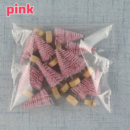 12PCS DIY Mini Christmas Tree 4.5Cm Sisal Silk Cedar Desktop Decoration Small Christmas Tree Xmas New Year Navidad Decor Gifts