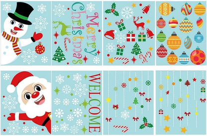 118 Pieces Christmas Window Clings with Xmas Snowflakes Decals Removable PVC Staic Stickers for Christmas Window Display(8 Sheets)