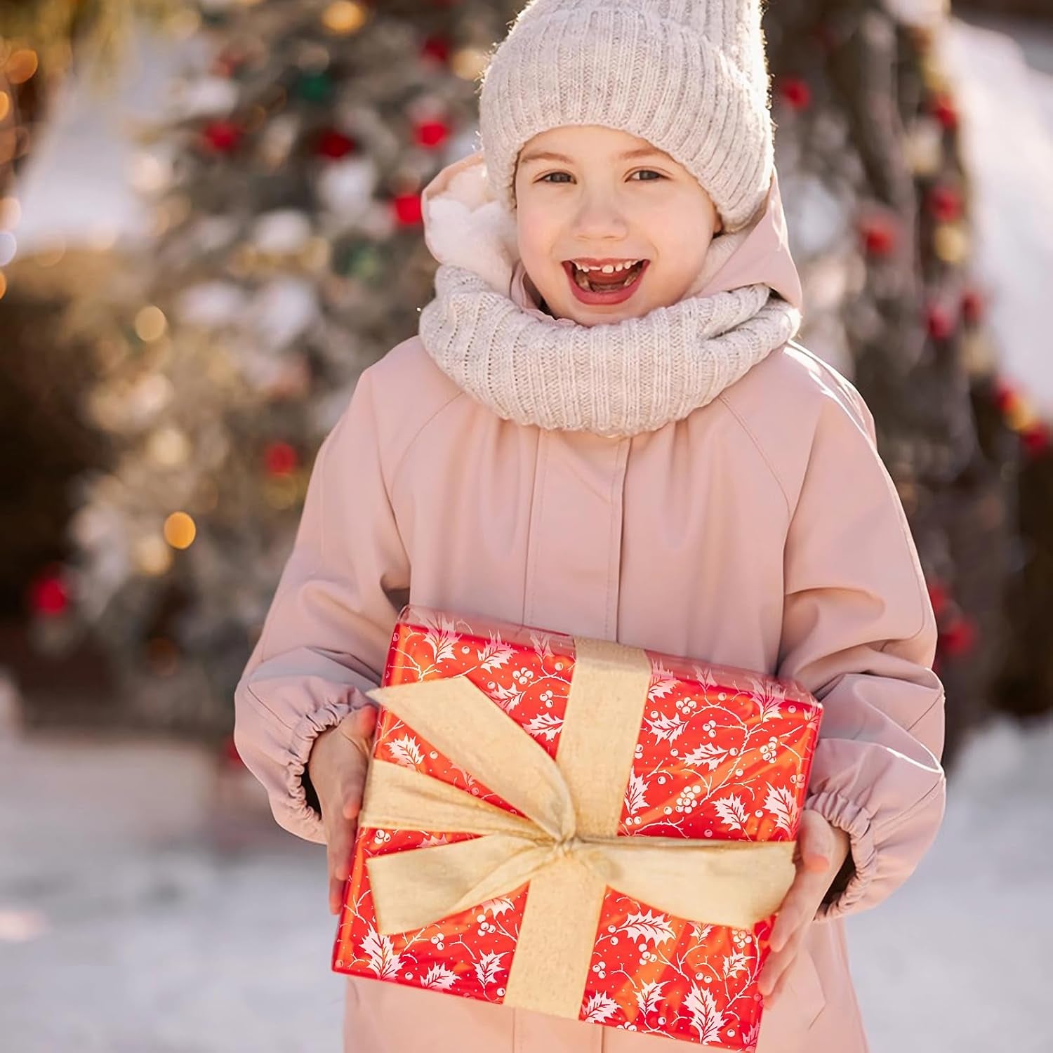 5M White Holly Christmas Hamper Cellophane Wrap, 80Cm Wide Clear Gift Cellophane Wrapping Paper,Eco-Firendly Large Cellophane Christmas Gifts Wrapping for Hampers