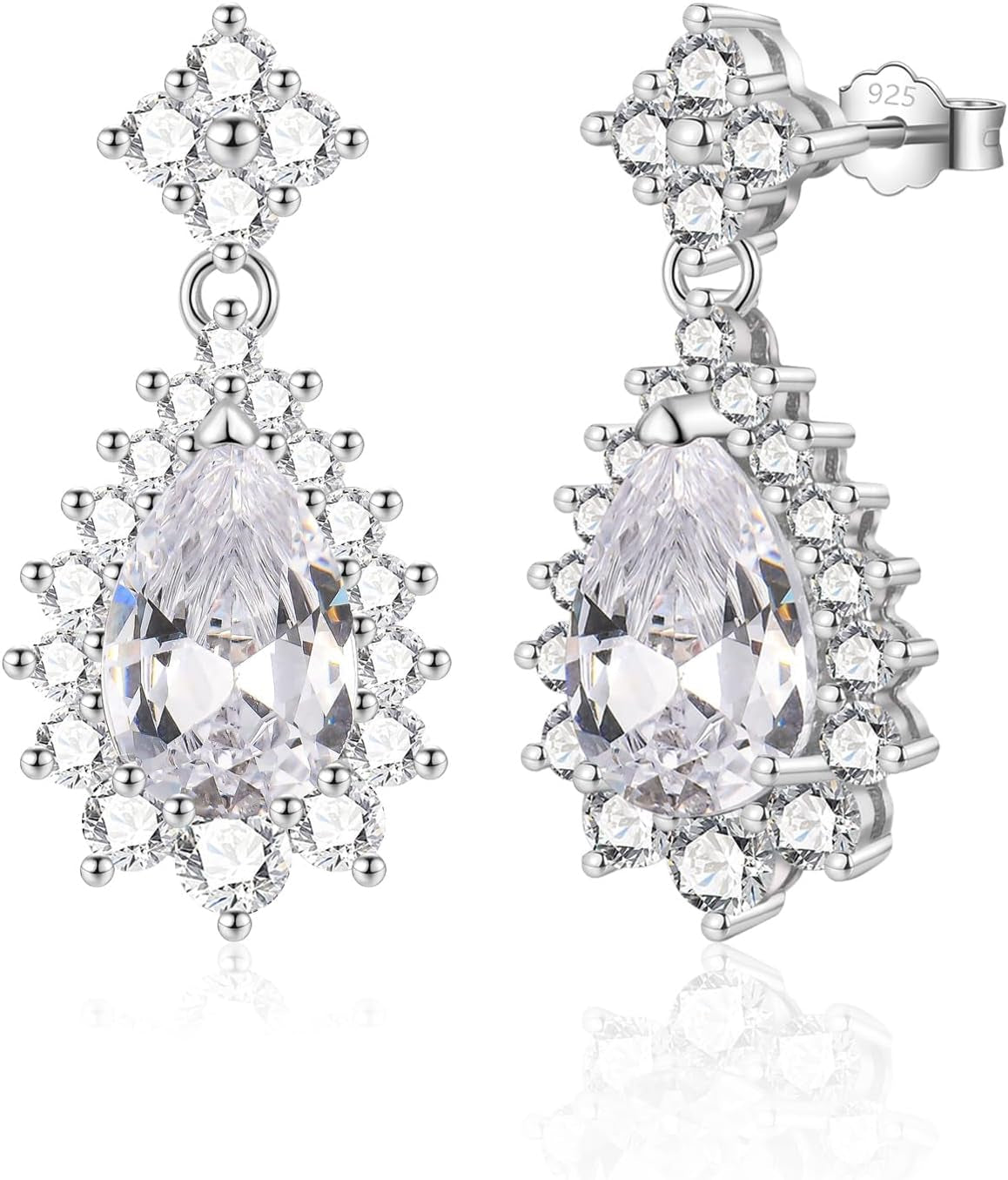 Silver Earrings for Women, Sterling Silver Drop Earrings, Teardrop Dangle Earrings, Jewellery Gift for Wife Bridesmaid Birthday Wedding Christmas