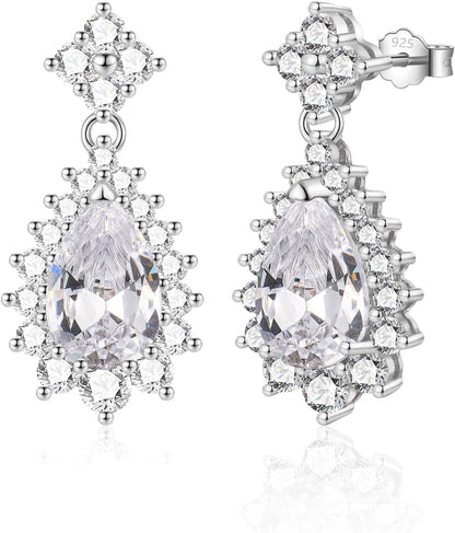 Silver Earrings for Women, Sterling Silver Drop Earrings, Teardrop Dangle Earrings, Jewellery Gift for Wife Bridesmaid Birthday Wedding Christmas