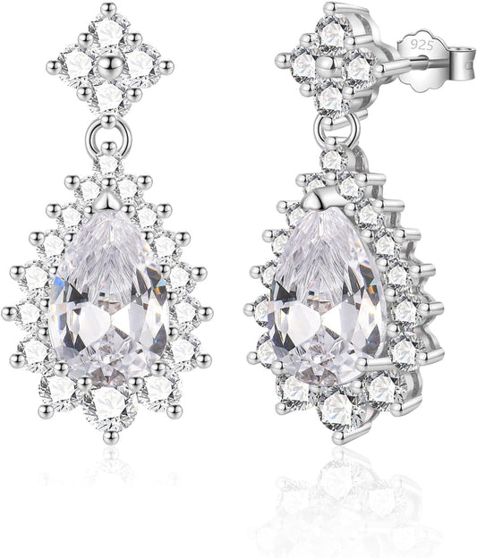 Silver Earrings for Women, Sterling Silver Drop Earrings, Teardrop Dangle Earrings, Jewellery Gift for Wife Bridesmaid Birthday Wedding Christmas