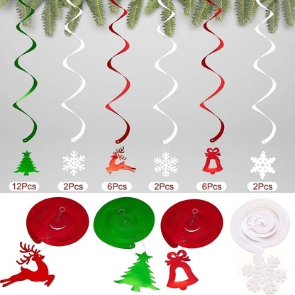 30PCS Christmas Ceiling Decorations, Christmas Hanging Decorations Indoor, Christmas Hanging Swirls Decorations, Christmas Tree, Bell, Reindeer, Snowflake for Birthday Holiday Party Décor
