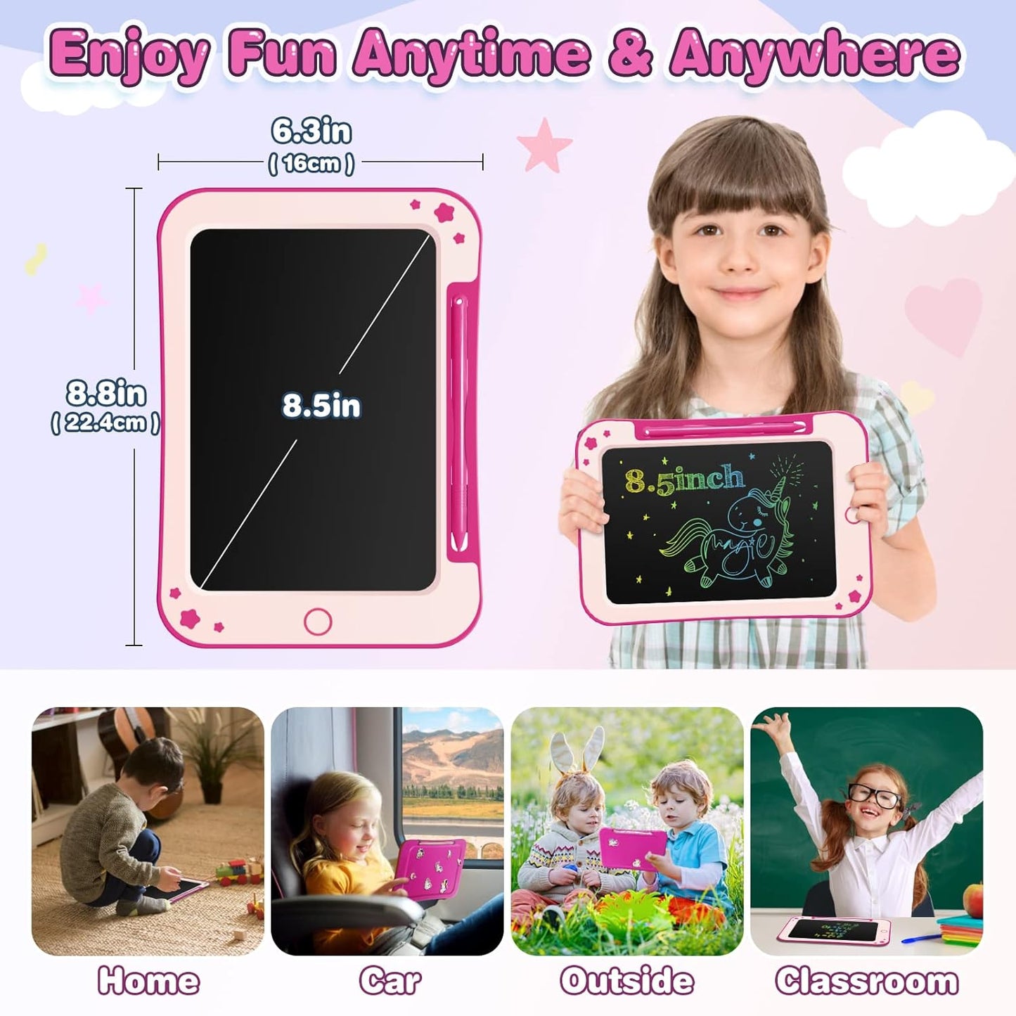 Kids Toys for 3 4 5 6 Years Old Boys Girls Gifts, 8.5 Inch LCD Writing Tablet Kids Drawing Board, Educational Travel Toys Boy Girl Birthday Christmas Gifts Age 3-8 (Pink)
