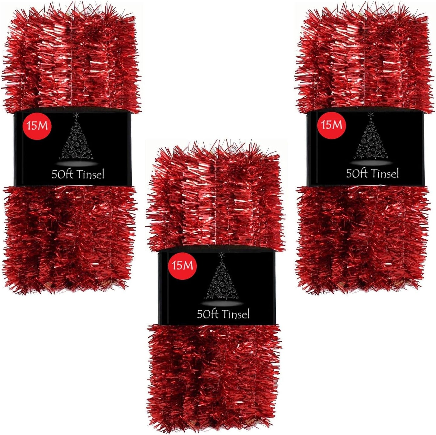 50Ft Tinsel Garland for Christmas Tree Decorations Xmas Thick Metallic Sparkly Foil Long Wide Stairs Crafts (Gold)