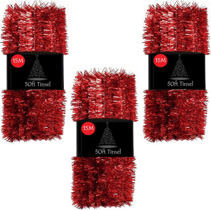 50Ft Tinsel Garland for Christmas Tree Decorations Xmas Thick Metallic Sparkly Foil Long Wide Stairs Crafts (Gold)