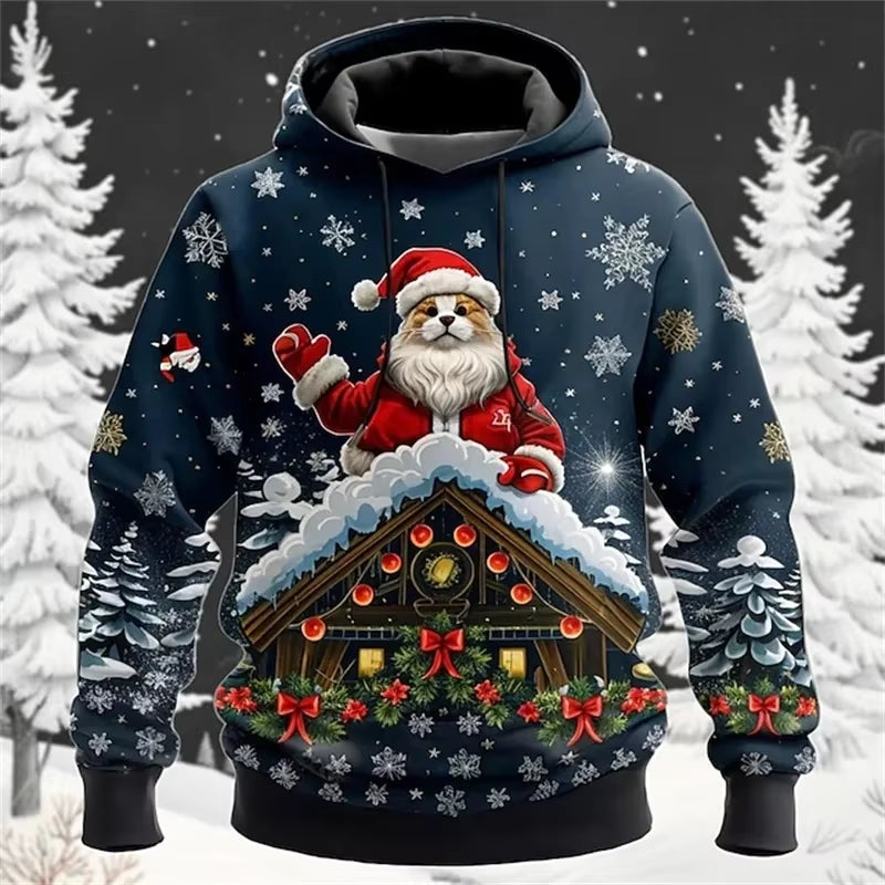 3D Print Funny Santa Claus Graphic Pullover Hoodies for Men Casual Christmas Oversized Hoodie Clothes Mens Xmas Tracksuit