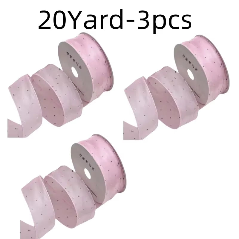 20Yards 4CM Silver Dots Organza Gauze Packaging Ribbon Tape Flower Gift Box Wrap Bow DIY Wedding Christmas Party Decoration