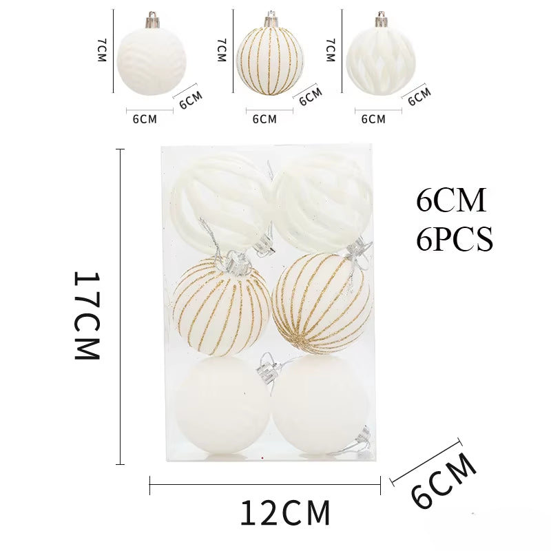 6/12Pcs 6Cm Wine Red Christmas Ball Ornaments Dark Green White Christmas Tree Party Decoration New Christmas Spheres Pendant