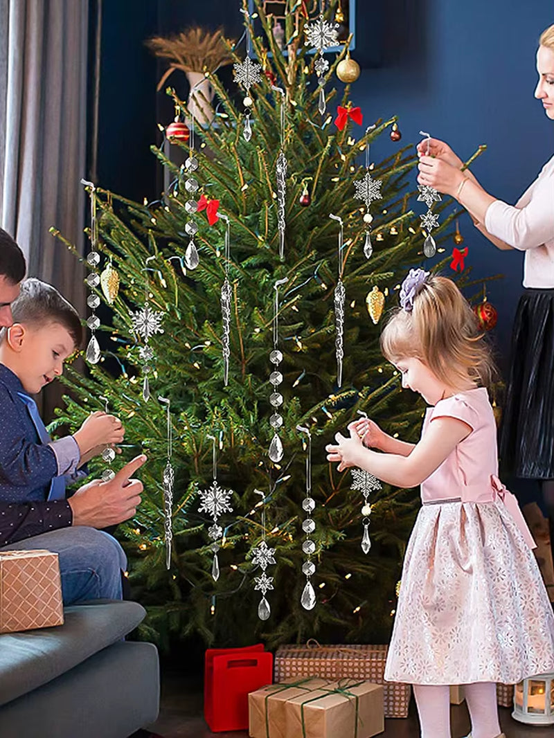 10Pcs Crystal Christmas Tree Ornaments Acrylic Snowflake Icicle Drop Crystal Hangings Transparent Decorative Party Supplies