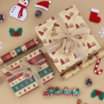 3M X 43Cm Christmas Wrapping Paper Roll, 5 Rolls Recyclable Kraft Paper for Xmas Gift Boxes Decoration (5 Festive Patterns)