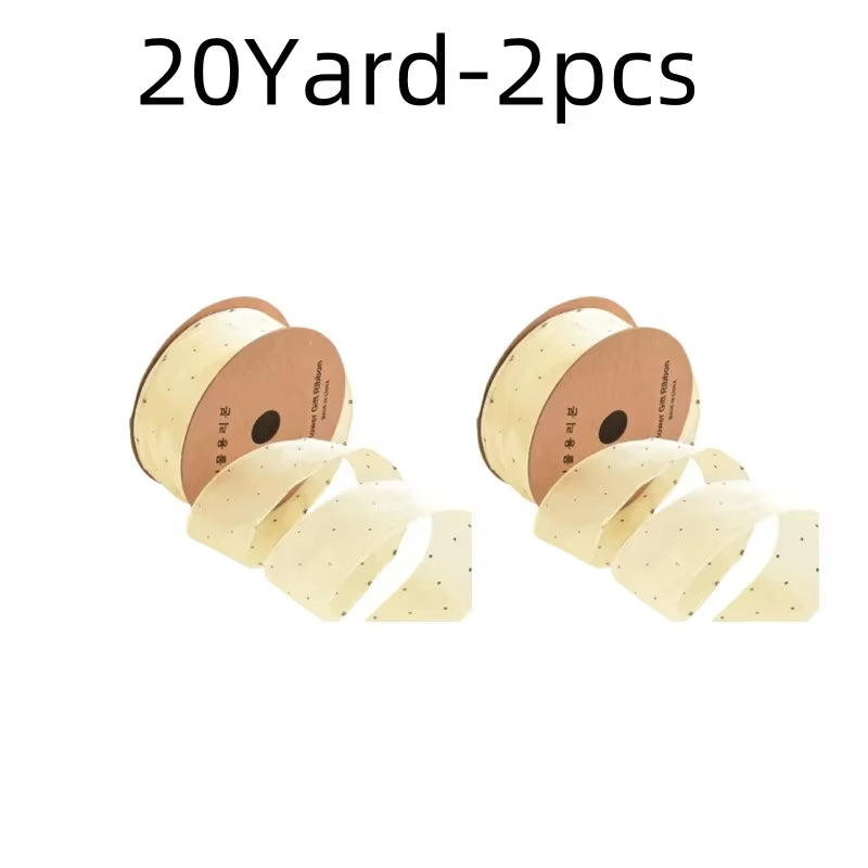 20Yards 4CM Silver Dots Organza Gauze Packaging Ribbon Tape Flower Gift Box Wrap Bow DIY Wedding Christmas Party Decoration