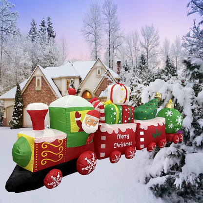 Christmas Decorations Santa Drive Train 3.6M/12FT Built-In Leds Inflatable Toys Model Outdoor Ornament Xmas Party Garden Decor