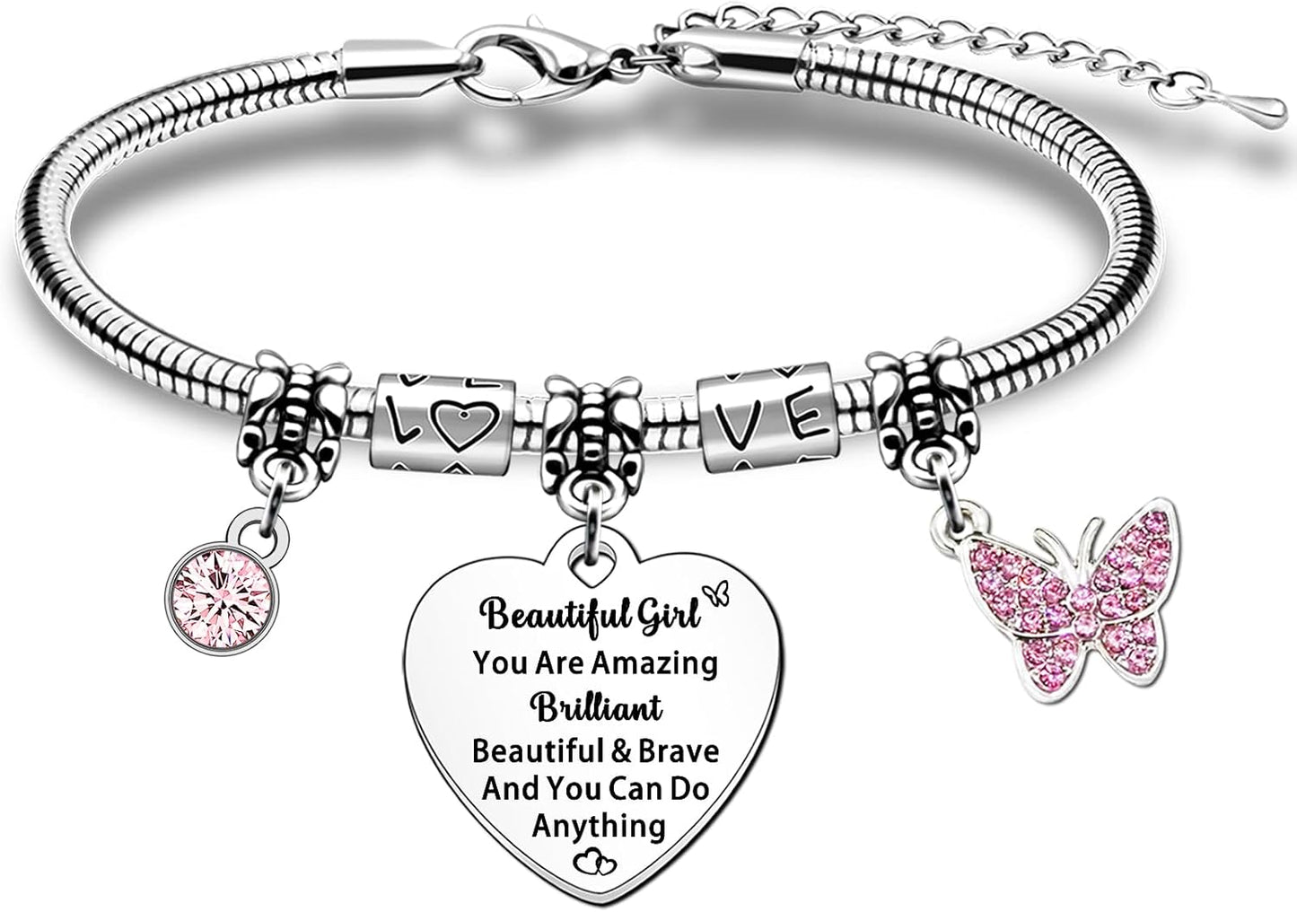 Teenage Girls Gifts Charm Bracelet Gifts for Girls Daughter Grandaughter Niece Birthday Christmas You Are Amazing Briliant Beautiful Brave and You Can Do Anything