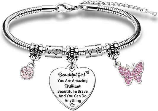 Teenage Girls Gifts Charm Bracelet Gifts for Girls Daughter Grandaughter Niece Birthday Christmas You Are Amazing Briliant Beautiful Brave and You Can Do Anything