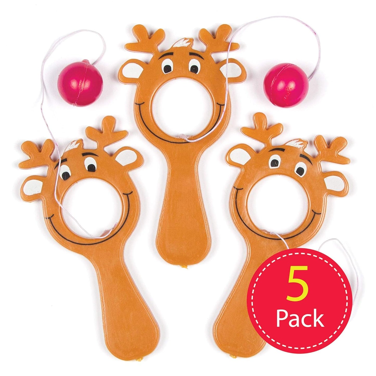 AF834 Mini Reindeer Bat & Ball Games Value Pack — Christmas Novelty Toys for Kids, Perfect Party, Loot, Prize Bag or Stocking Filler (Pack of 5), Assorted