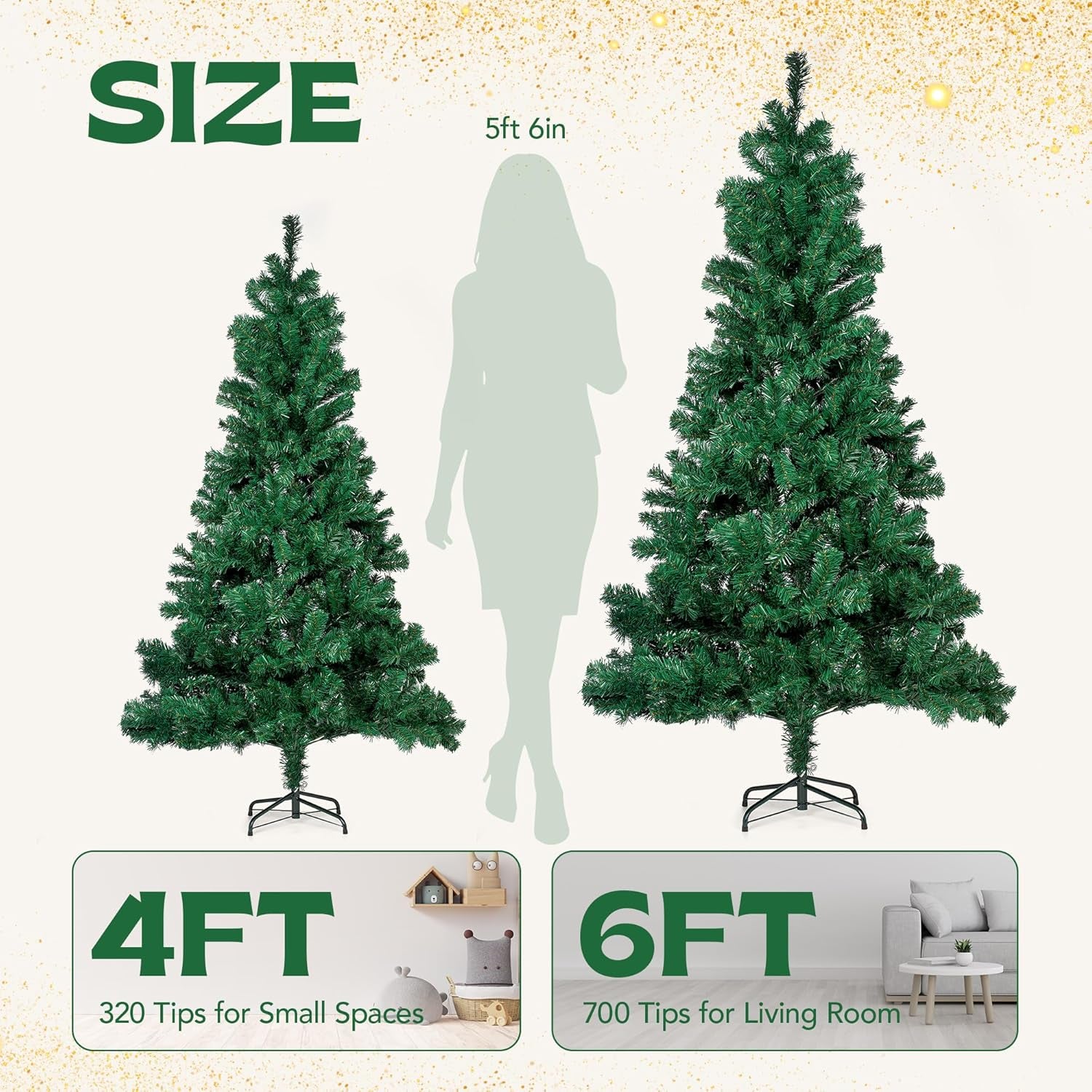 Christmas Tree 6Ft – Premium Artificial Xmas Tree with Metal Stand | Lush PVC Branches, Easy Assembly, Customisable with Baubles & Decor | Realistic Christmas Decorations for Holiday