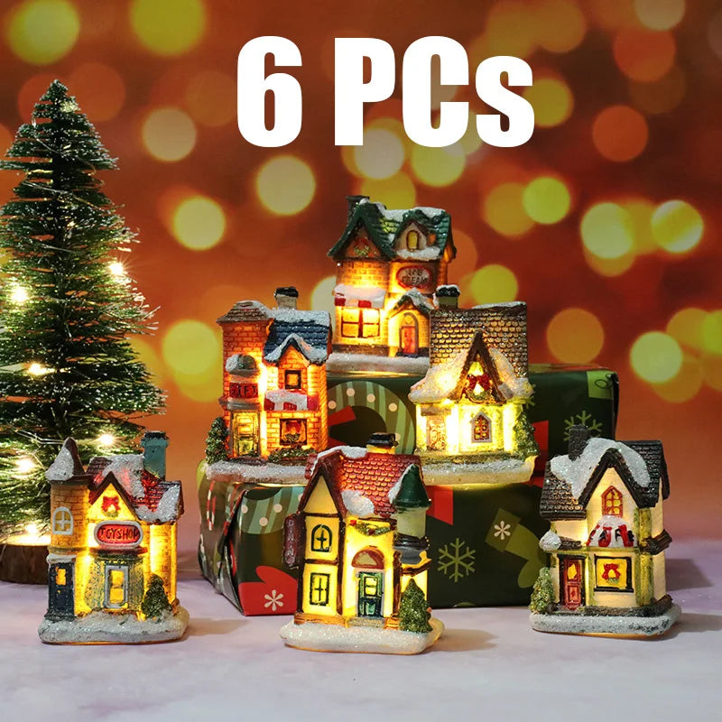 1~6Pcs LED Night Light Christmas Ornaments 2025 Luminous Castle Snow House Sculpture Xmas Decoration for Home New Year Navidad