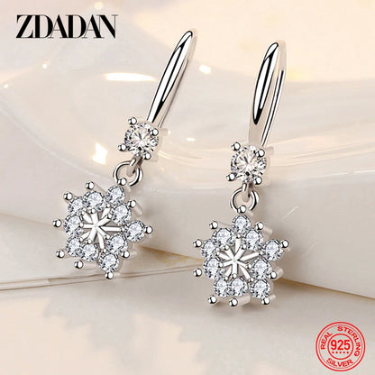 925 Sterling Silver Zircon Snowflake Drop Earrings for Women Fashion Jewelry Gift