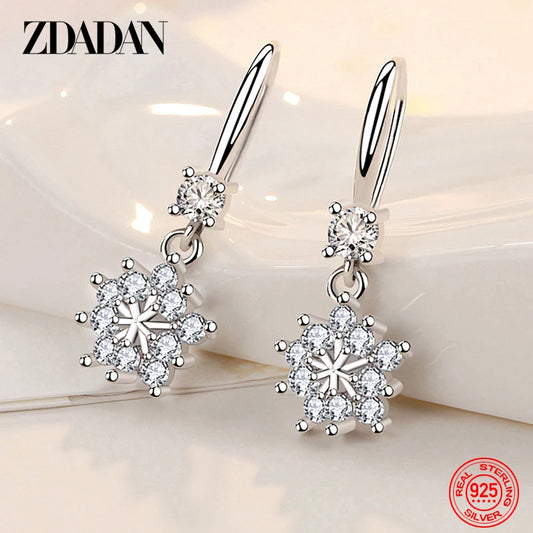 925 Sterling Silver Zircon Snowflake Drop Earrings for Women Fashion Jewelry Gift