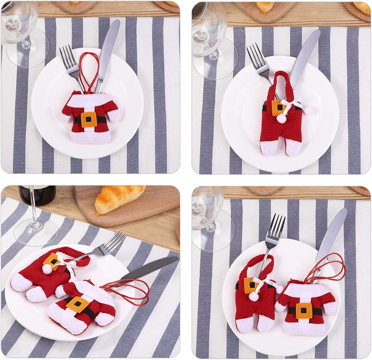 6X Christmas Cutlery Silverware Holders Pockets Knifes Forks Bag Santa Suit Xmas Party Dinner Table Decoration (Red)