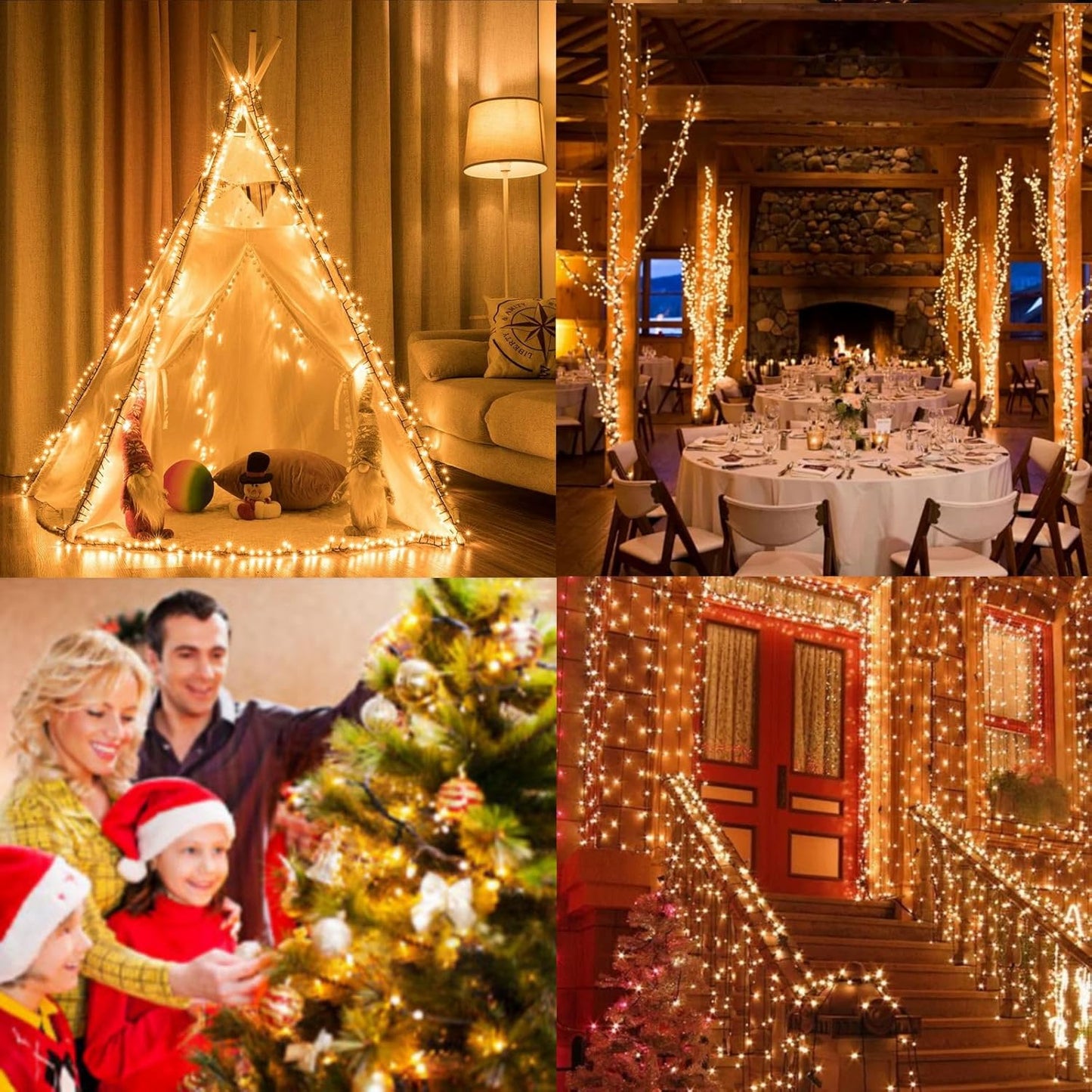 Christmas Cluster Lights 2.5M 200LED Christmas String Lights Battery Operated Fairy Light with 8 Modes Waterproof Xmas Tree Light for outside Indoor Decorations(Warm White)