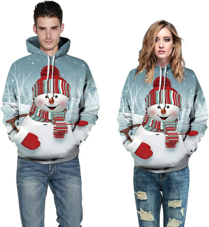 Unisex 3D Printed Casual Christmas Jumpers 3D Graphic Pullover Ugly Funny Xmas Long Sleeve Hoodies or Crewneck Sweatshirts for Men Women Boys Girls Family Winter and Holiday Parties