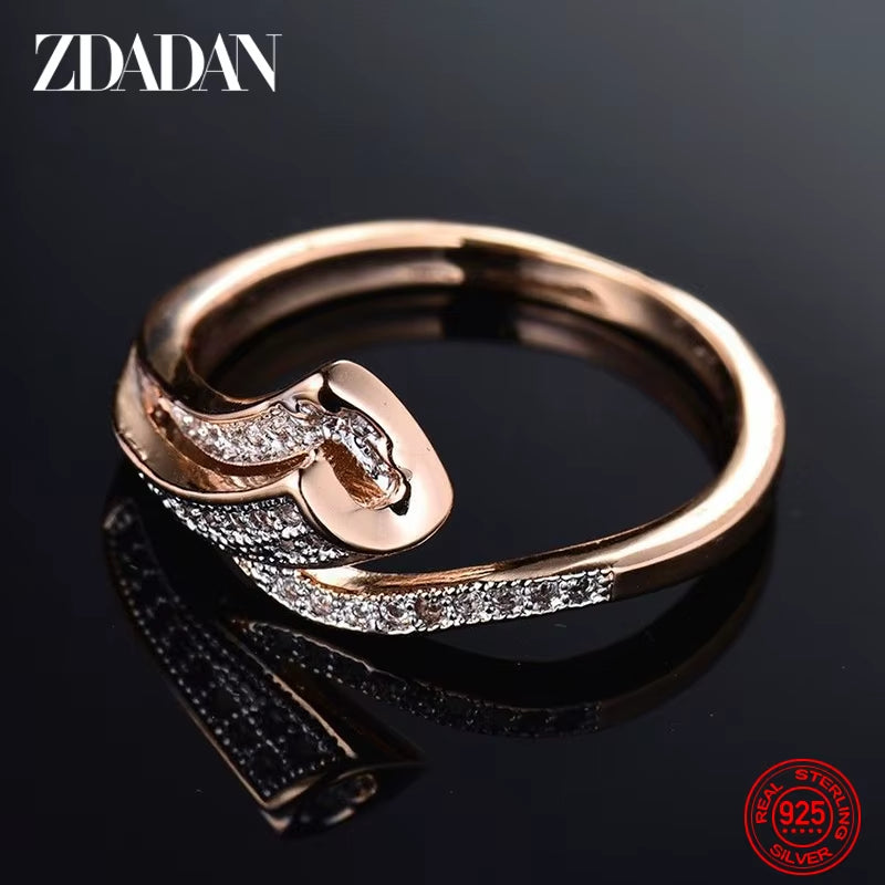 925 Sterling Silver 18K Gold Zircon Rings for Women Fashion Jewelry