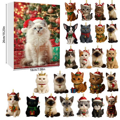 Cat Advent Calendar 2025 24 Days Christmas Countdown with 24 Different Breeds 2D Acrylic Cute Kitten Christmas Tree Ornaments