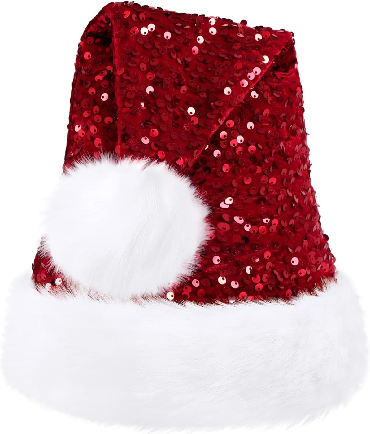 Red Santa Hat Christmas Hat for Adult Luxury Plush Xmas Hat with a Pompom for Men and Women,Red
