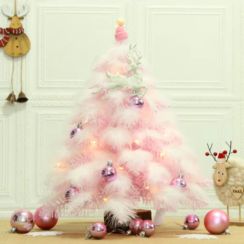 Pink Christmas Tree Package 45Cm/60Cm Mini Feather Christmas Tree Tabletop Ornament Christmas Ornament