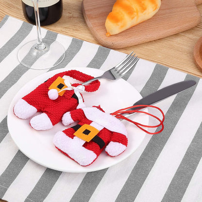 6X Christmas Cutlery Silverware Holders Pockets Knifes Forks Bag Santa Suit Xmas Party Dinner Table Decoration (Red)