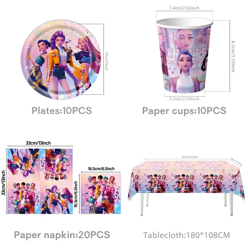 Hot Kpop Demon Birthday Party Decoration Huntrix Kpop Anime Birthday Party Supplies Hunter Group Cake Topper Balloons Decor Sets