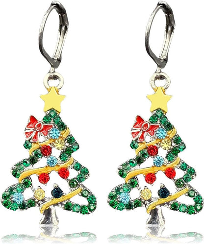 Christmas Tree Earrings,Christmas Earrings for Women Uk,Novelty Drop Dangle Earings Studs,Colourful Jewellery Tree Bow Earing Xmas Earring Accessories for Kids Girls Cheistmas Festive Party Gifts