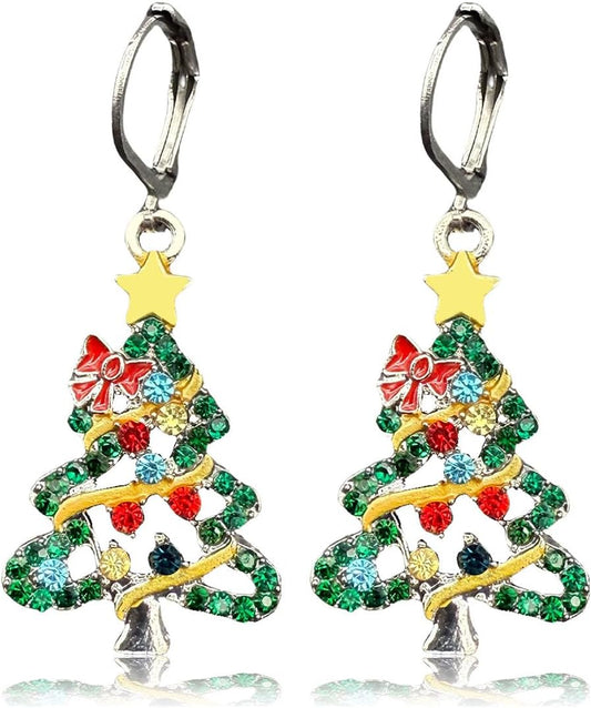 Christmas Tree Earrings,Christmas Earrings for Women Uk,Novelty Drop Dangle Earings Studs,Colourful Jewellery Tree Bow Earing Xmas Earring Accessories for Kids Girls Cheistmas Festive Party Gifts