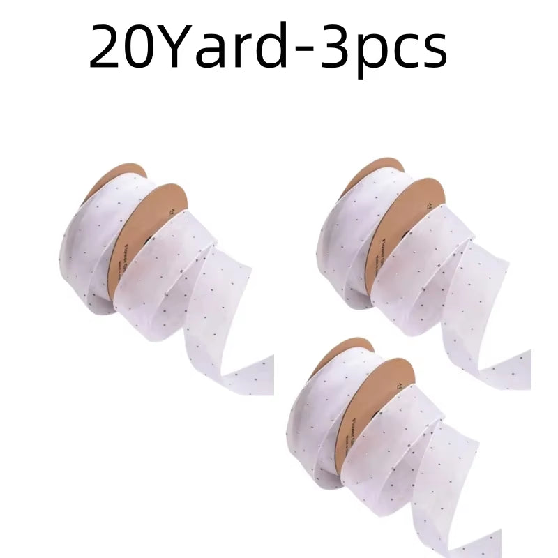 20Yards 4CM Silver Dots Organza Gauze Packaging Ribbon Tape Flower Gift Box Wrap Bow DIY Wedding Christmas Party Decoration