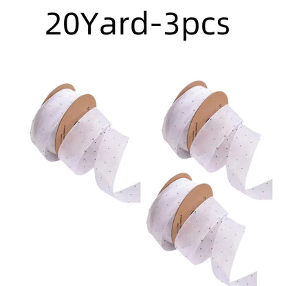 20Yards 4CM Silver Dots Organza Gauze Packaging Ribbon Tape Flower Gift Box Wrap Bow DIY Wedding Christmas Party Decoration