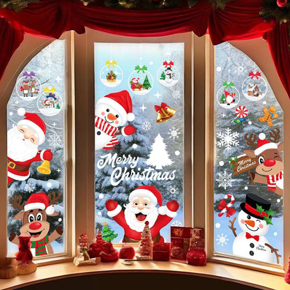 Christmas Window Stickers, 10 Sheets Santa Claus Xmas Window Clings Christmas Decorations, Reusable Snowflake Window Stickers for Christmas Window Decorations Indoor