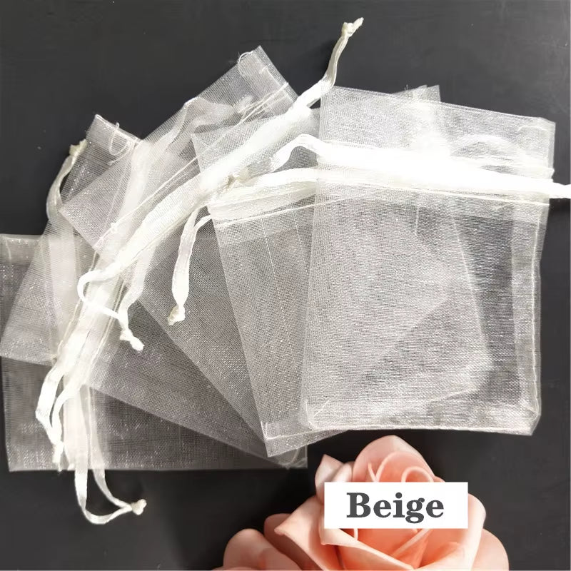 50Pcs Tulle Bags Organza Sheer Gauze Element Jewelry Bags Packing Drawable Organza Bags Wedding Christmas Organza Gift Bag 5Z