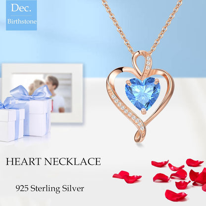 Heart Necklace for Women 925 Sterling Silver Love Cubic Zirconia Pendant Brithstone Necklace Christmas Valentines Birthday Mothers Day Jewellery Gifts for Women Wife Girlfriend Mum Friend