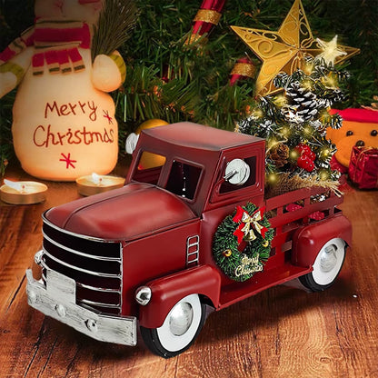 Red Christmas Truck, Warm White Twinkling Lights, Christmas Decorations, Farmhouse Pickup Truck, Truck with Christmas Tree