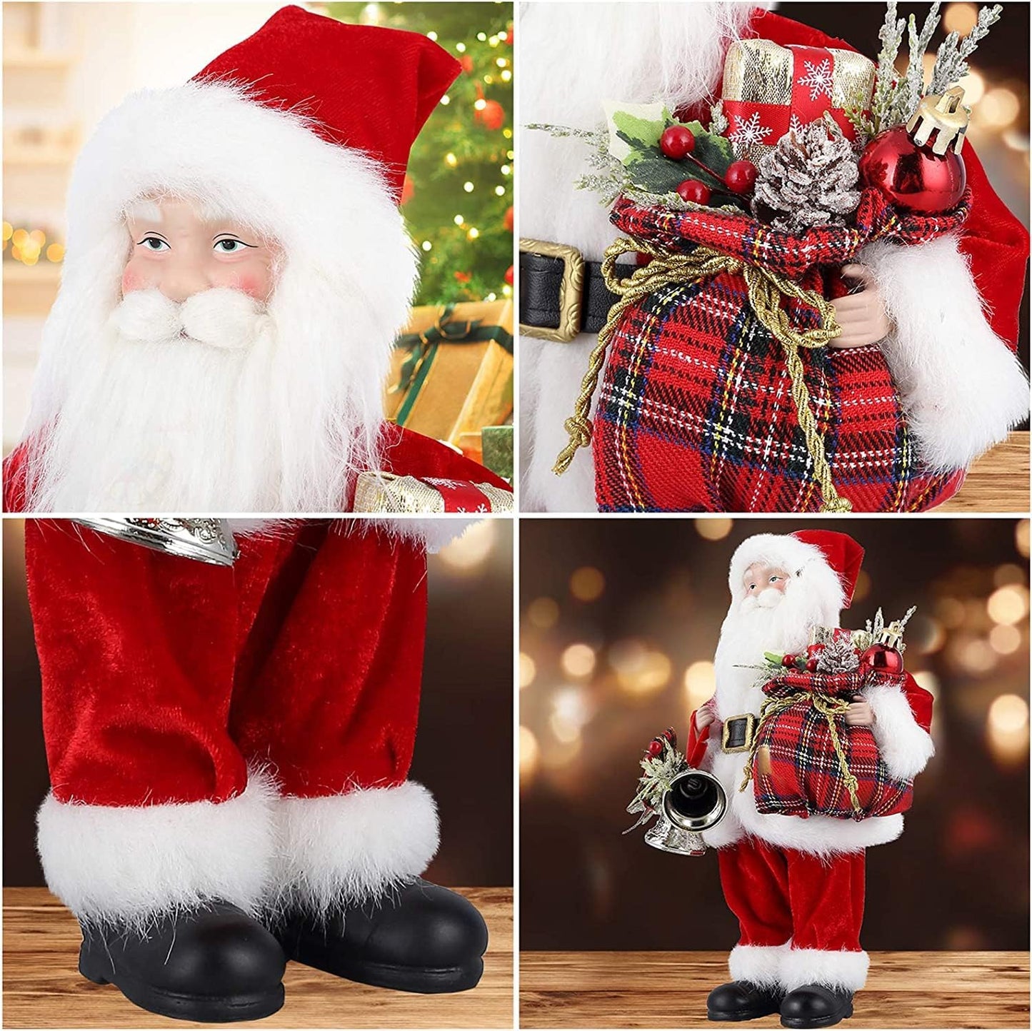 Santa Claus Figure, Standing Father Christmas Figures Traditional with Gift Sack, Holiday Party Home Ornament Decoration, 32Cm/ 12In