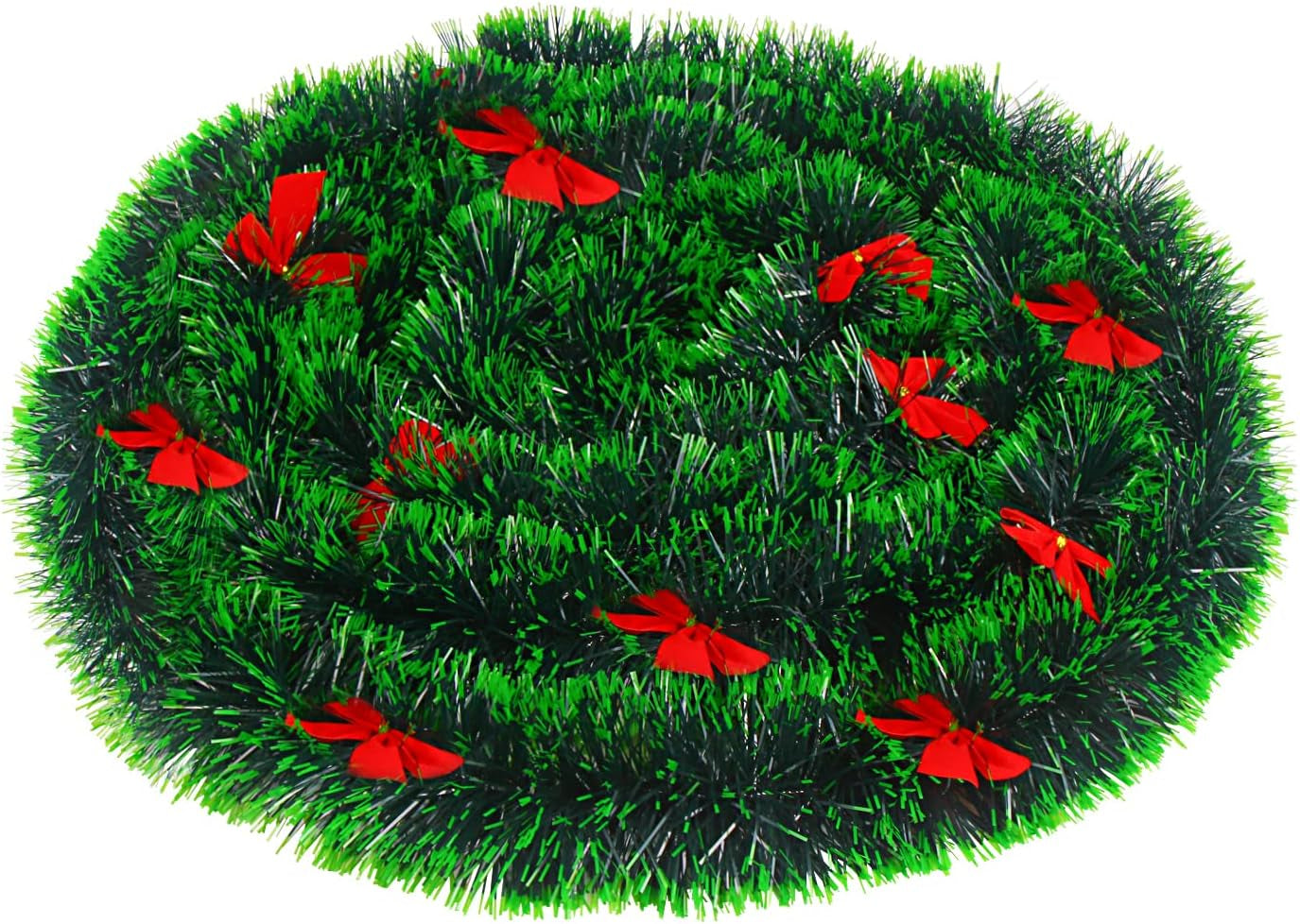 10M Christmas Garland Decorations, Xmas Garland with Bow Ornament for Fireplace Stairs Banister Indoor Outdoor Xmas Tree Decoration