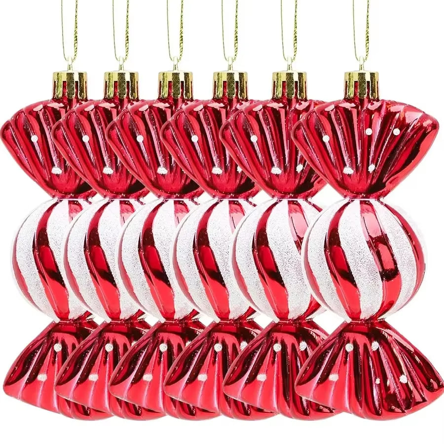 6-24PCS Christmas Lollipop Candy Cane Pendant Xmas Tree Hanging Ball Ornaments Christmas Party Decorations for New Year Gift