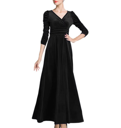Women Clothing plus Size Long Dress Velvet Autumn V-Neck Evening Bridesmaid Party Prom Abayas Muslim Kaftan African Maxi Dress