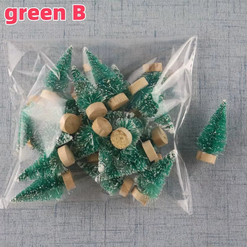 12PCS DIY Mini Christmas Tree 4.5Cm Sisal Silk Cedar Desktop Decoration Small Christmas Tree Xmas New Year Navidad Decor Gifts