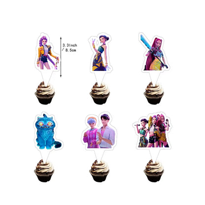 Hot Kpop Demon Birthday Party Decoration Huntrix Kpop Anime Birthday Party Supplies Hunter Group Cake Topper Balloons Decor Sets