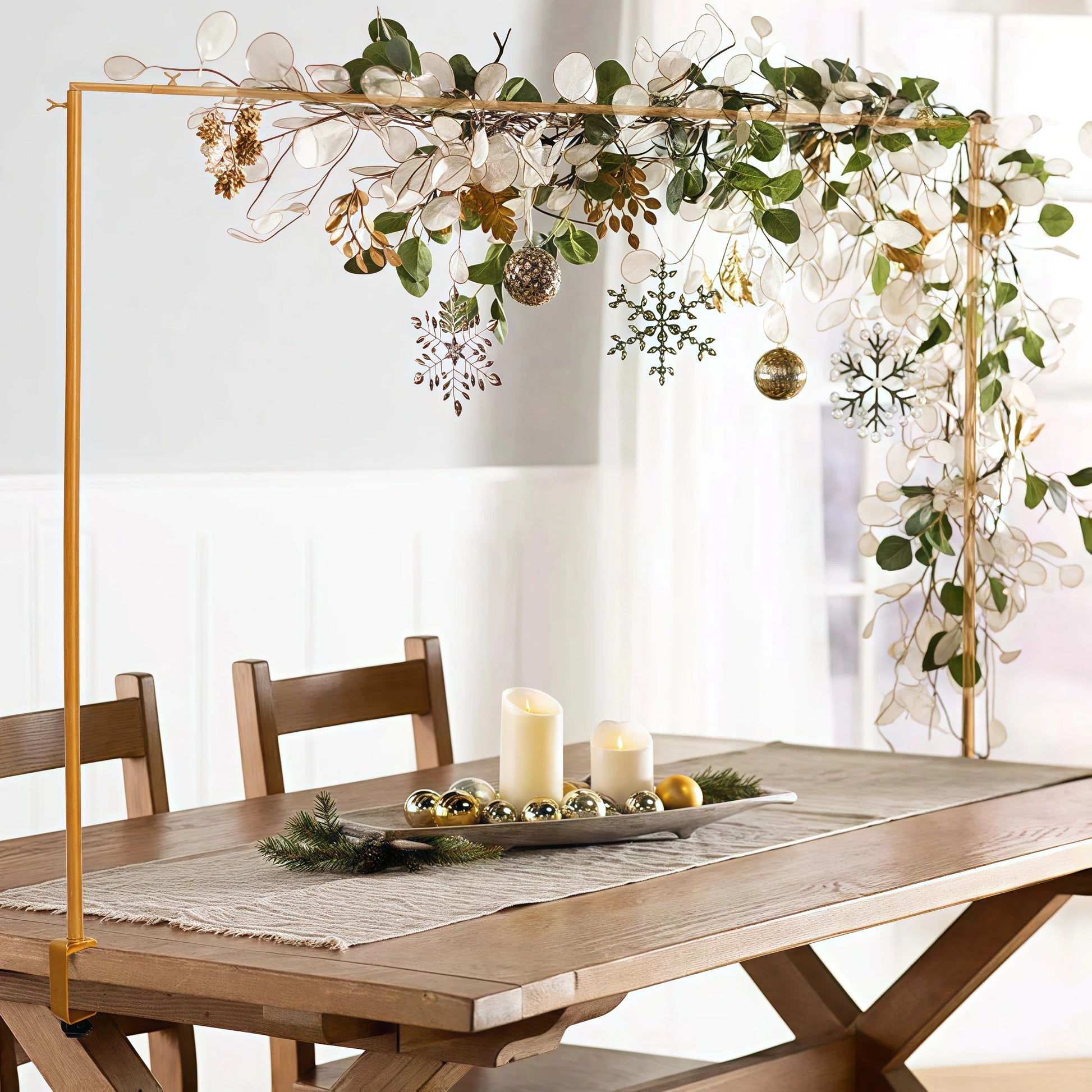 Adjustable 46-98In Table Arch Hanger with Clamp,Over the Table Rod Stand for Weddings, Birthdays, Parties, Home Decor