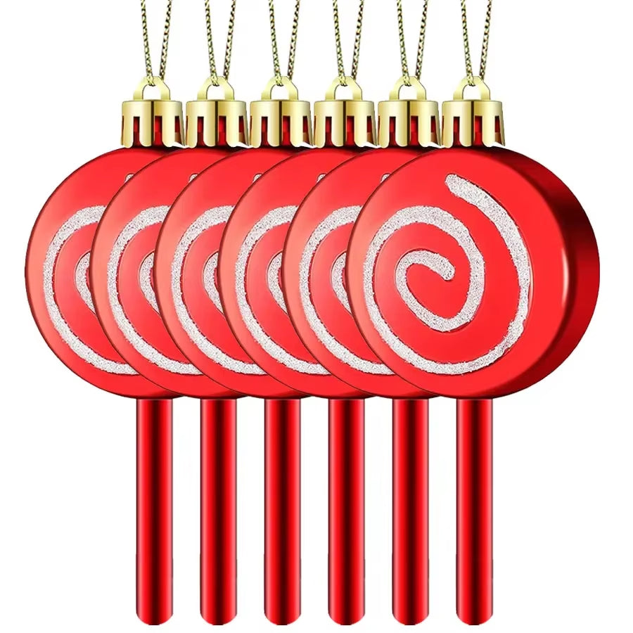 6-24PCS Christmas Lollipop Candy Cane Pendant Xmas Tree Hanging Ball Ornaments Christmas Party Decorations for New Year Gift
